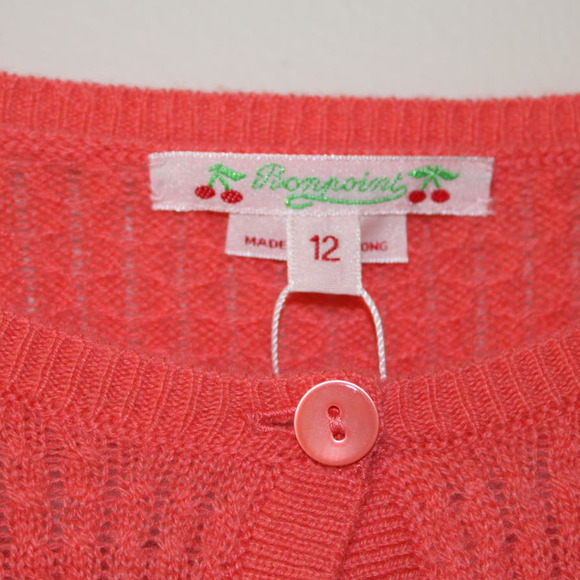 NWT Bonpoint Girl Cashmere Button Front Crew Neck Cardigan Sweater Pink Candy 12 - Picture 2 of 6